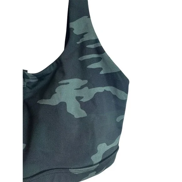 Good American Sports Bra Womens Size 3 Black Green Camo Zip Front High - Picture 4 of 7